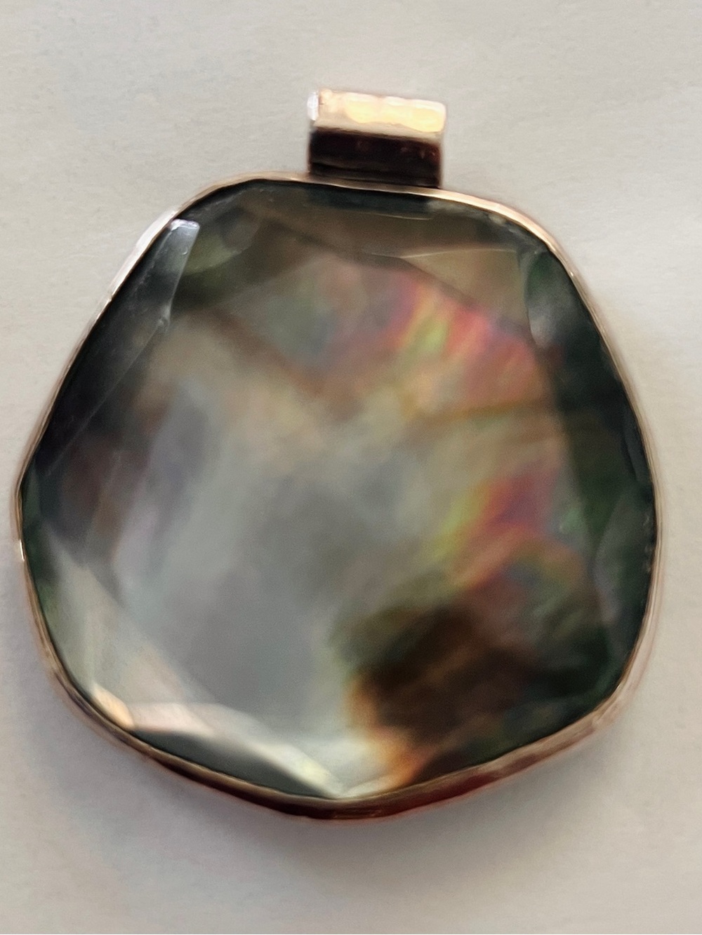 Reversible Pendant 2”. Set in Steel. Mother of Pearl &  Green Malachite